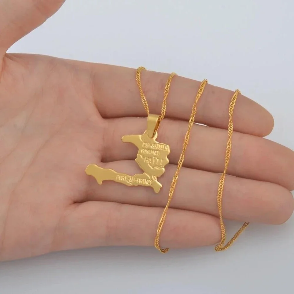 HAITI Map Necklace 24K Gold Plated